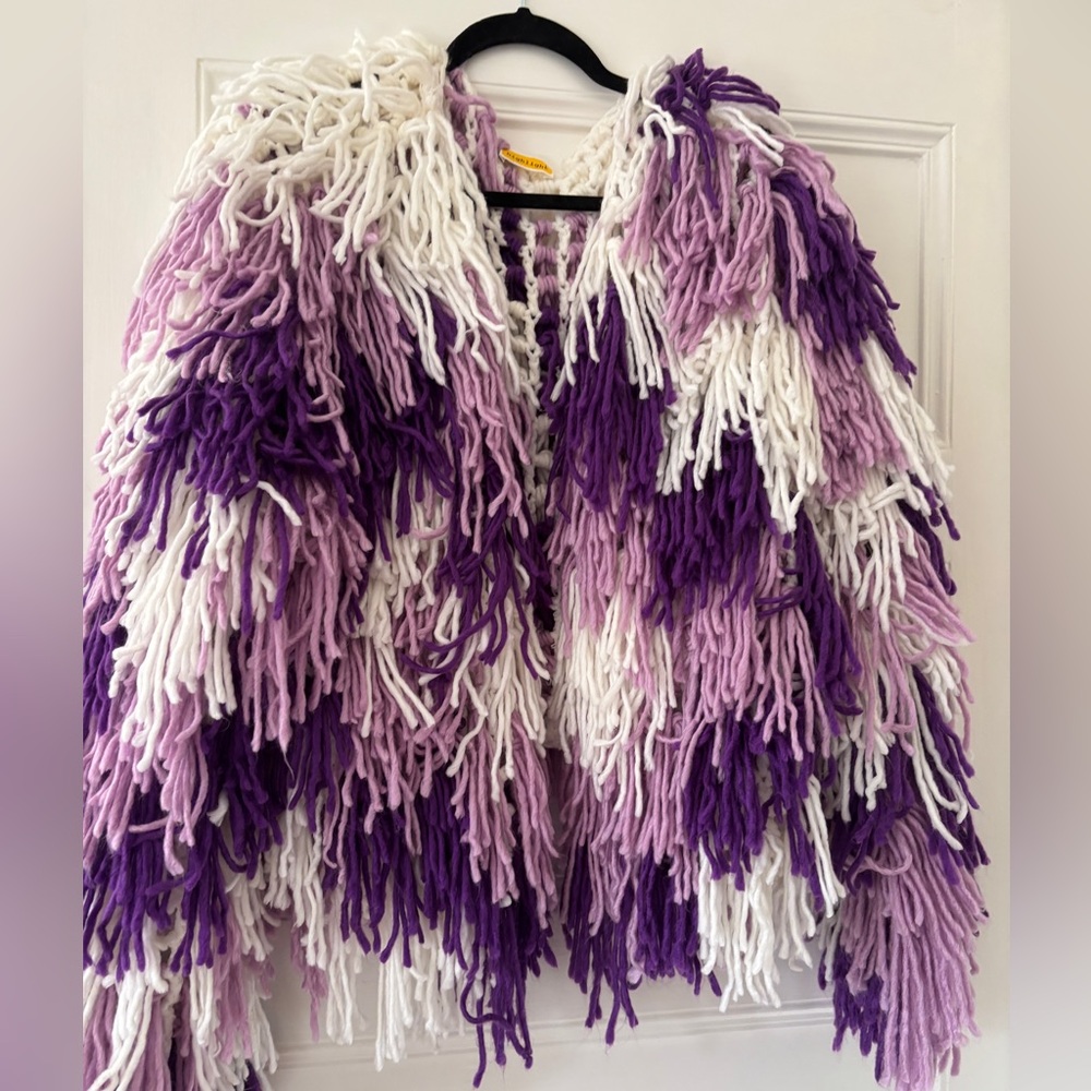 Purple Shaggy Crochet Jacket Cardigan